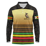 Pride Zimbabwe Long Sleeve Polo Shirt Zimbabwean Bird, Tribal Patterns and Pan-African Colors