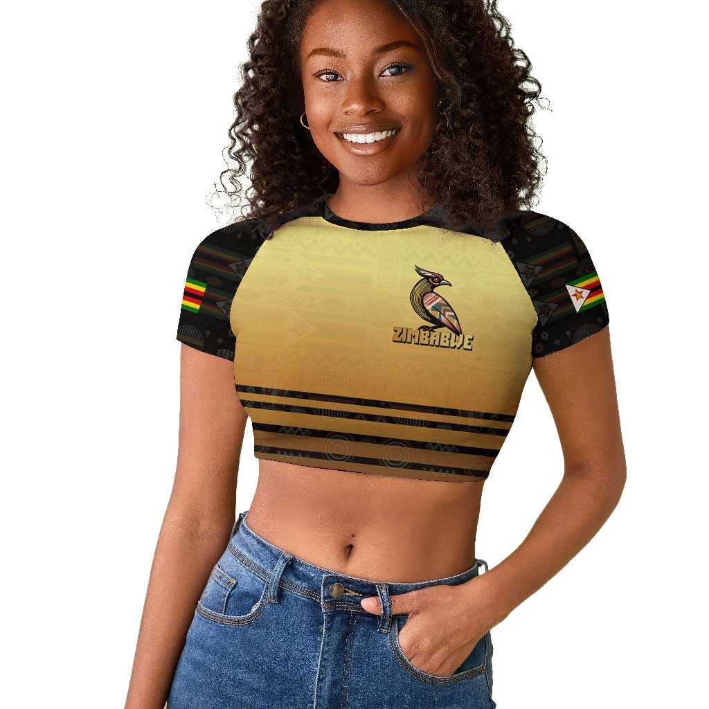 Pride Zimbabwe Raglan Cropped T shirt Zimbabwean Bird, Tribal Patterns and Pan-African Colors