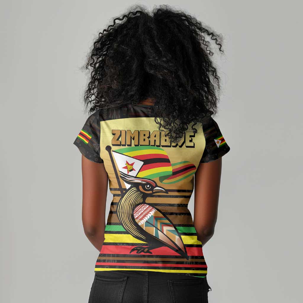 Pride Zimbabwe Women V-Neck T-Shirt Zimbabwean Bird, Tribal Patterns and Pan-African Colors