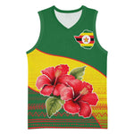Zimbabwe Flag Map Basketball Jersey African Tribal Pattern Red Hibiscus Flowers TS04