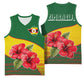 Zimbabwe Flag Map Basketball Jersey African Tribal Pattern Red Hibiscus Flowers TS04