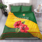 Zimbabwe Flag Map Bedding Set African Tribal Pattern Red Hibiscus Flowers