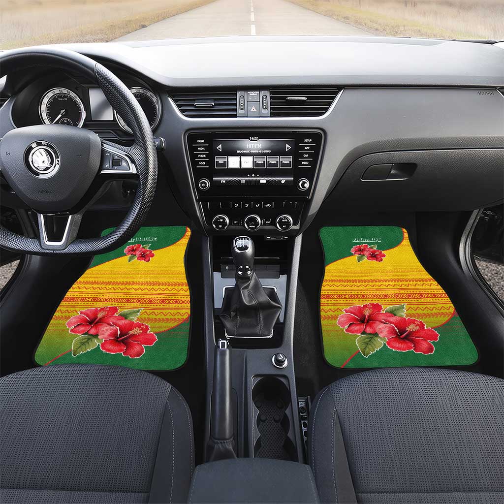 Zimbabwe Flag Map Car Mats African Tribal Pattern Red Hibiscus Flowers