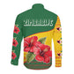 Zimbabwe Flag Map Long Sleeve Button Shirt African Tribal Pattern Red Hibiscus Flowers