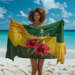 Zimbabwe Flag Map Sarong African Tribal Pattern Red Hibiscus Flowers