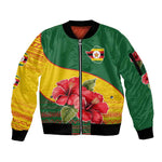 Zimbabwe Flag Map Sleeve Zip Bomber Jacket African Tribal Pattern Red Hibiscus Flowers