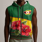 Zimbabwe Flag Map Sleeveless Zip Hoodie African Tribal Pattern Red Hibiscus Flowers - African Pride