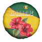 Zimbabwe Flag Map Spare Tire Cover African Tribal Pattern Red Hibiscus Flowers