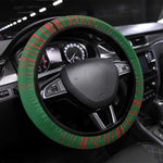 Zimbabwe Flag Map Steering Wheel Cover African Tribal Pattern Red Hibiscus Flowers