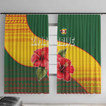 Zimbabwe Flag Map Window Curtain African Tribal Pattern Red Hibiscus Flowers