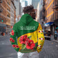 Zimbabwe Flag Map Zip Hoodie African Tribal Pattern Red Hibiscus Flowers