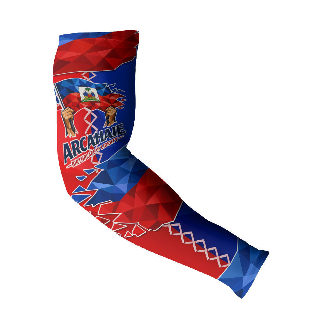 Haiti Flag Day Arcahaie 1803 Arm Sleeves Geometric Low Poly Flag Art - Birthplace Of Liberty Graphic