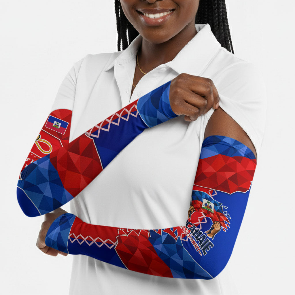 Haiti Flag Day Arcahaie 1803 Arm Sleeves Geometric Low Poly Flag Art - Birthplace Of Liberty Graphic