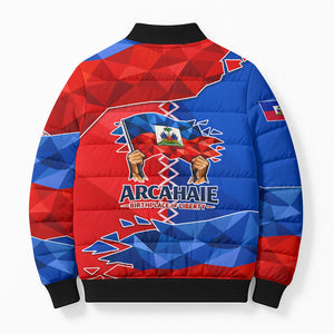 Haiti Flag Day Arcahaie 1803 Bomber Puffer Jacket Geometric Low Poly Flag Art - Birthplace Of Liberty Graphic