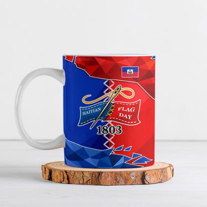 Haiti Flag Day Arcahaie 1803 Ceramic Mug Geometric Low Poly Flag Art - Birthplace Of Liberty Graphic
