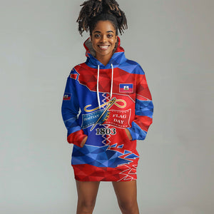 Haiti Flag Day Arcahaie 1803 Hoodie Dress Geometric Low Poly Flag Art - Birthplace Of Liberty Graphic