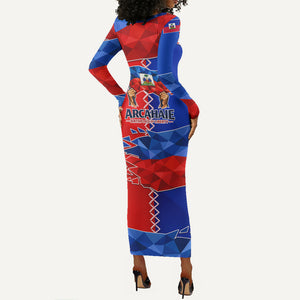 Haiti Flag Day Arcahaie 1803 Long Sleeve Bodycon Dress Geometric Low Poly Flag Art - Birthplace Of Liberty Graphic
