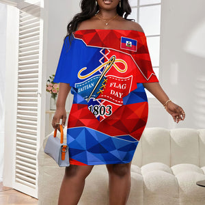 Haiti Flag Day Arcahaie 1803 Off Shoulder Short Dress Geometric Low Poly Flag Art - Birthplace Of Liberty Graphic