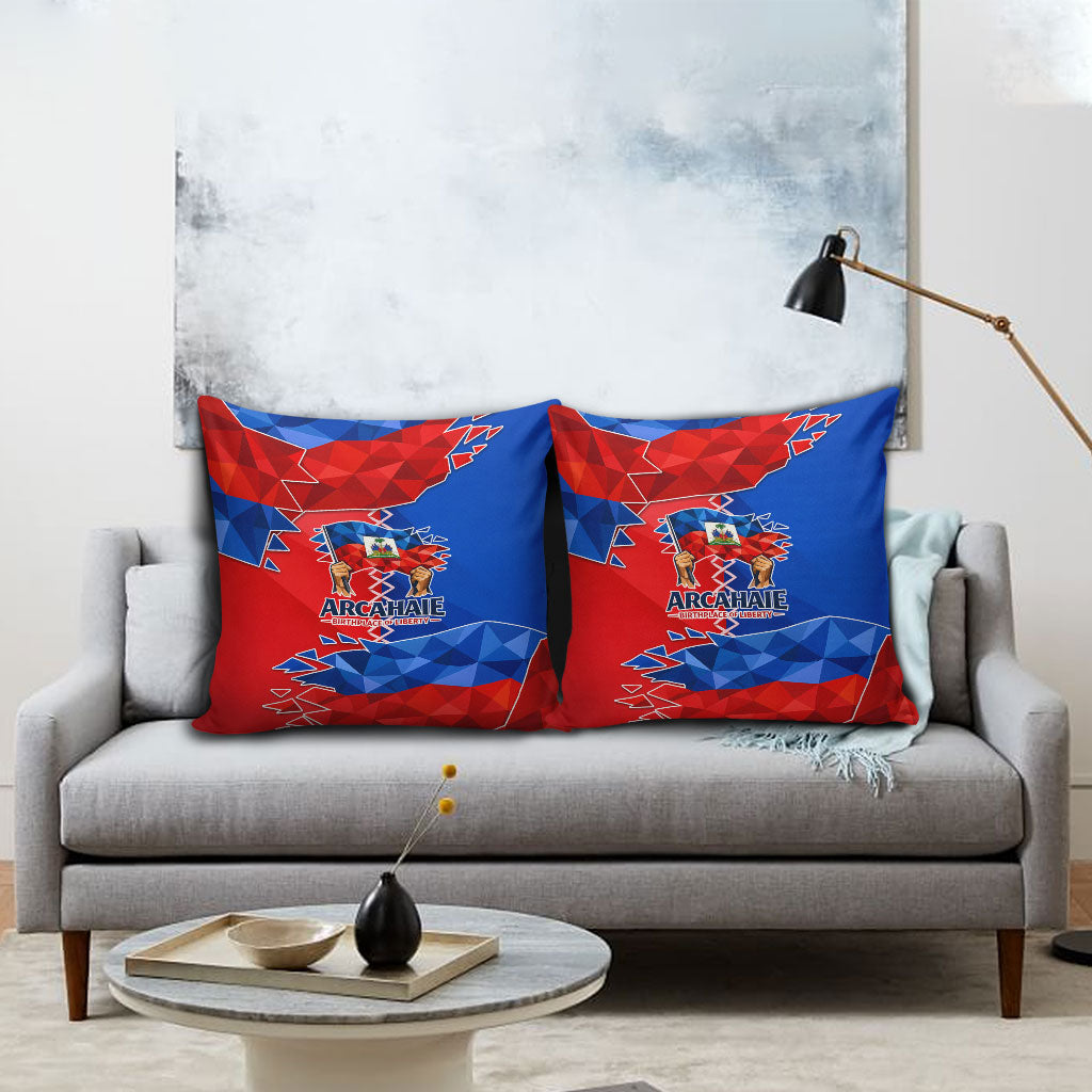Haiti Flag Day Arcahaie 1803 Pillow Cover Geometric Low Poly Flag Art - Birthplace Of Liberty Graphic