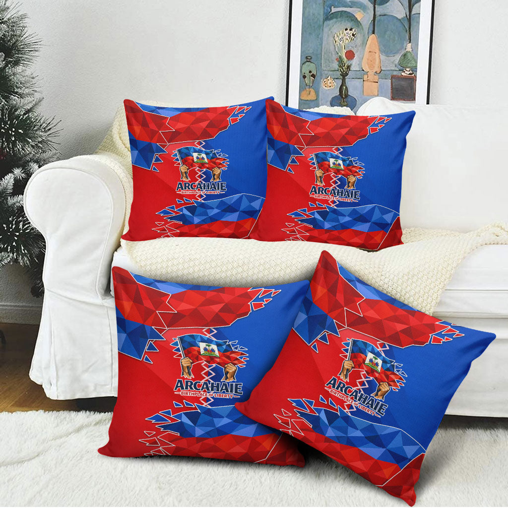 Haiti Flag Day Arcahaie 1803 Pillow Cover Geometric Low Poly Flag Art - Birthplace Of Liberty Graphic