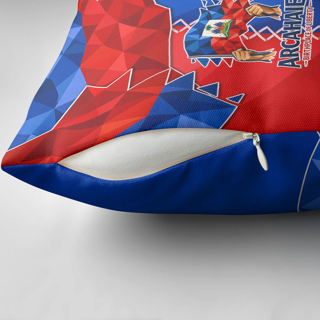 Haiti Flag Day Arcahaie 1803 Pillow Cover Geometric Low Poly Flag Art - Birthplace Of Liberty Graphic