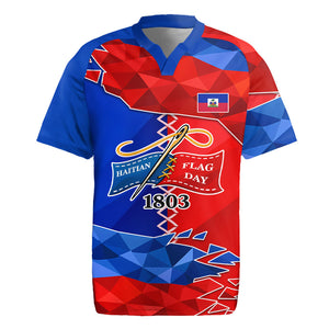 Haiti Flag Day Arcahaie 1803 Rugby Jersey Geometric Low Poly Flag Art - Birthplace Of Liberty Graphic