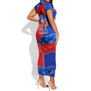 Haiti Flag Day Arcahaie 1803 Short Sleeve Bodycon Dress Geometric Low Poly Flag Art - Birthplace Of Liberty Graphic