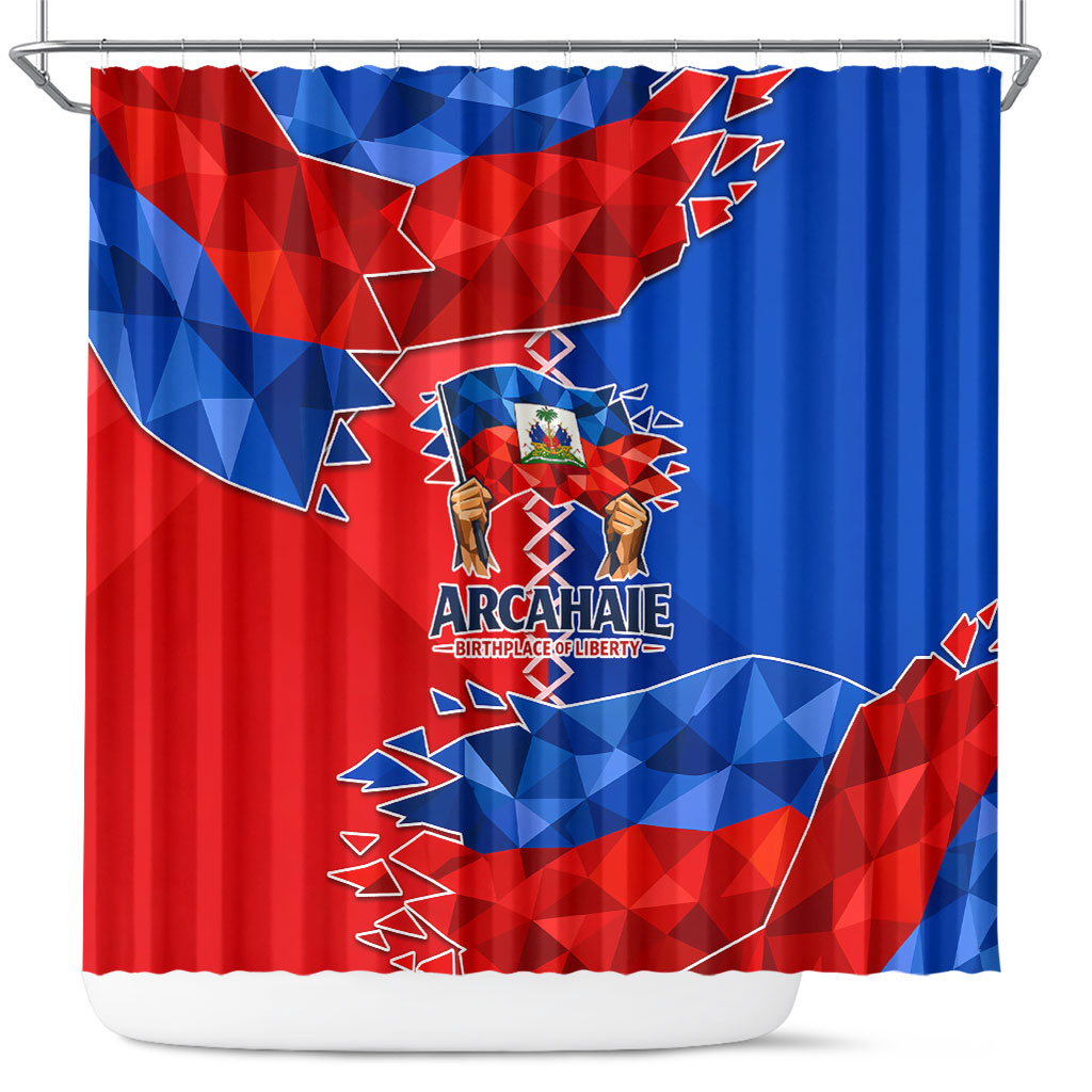 Haiti Flag Day Arcahaie 1803 Shower Curtain Geometric Low Poly Flag Art - Birthplace Of Liberty Graphic
