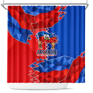 Haiti Flag Day Arcahaie 1803 Shower Curtain Geometric Low Poly Flag Art - Birthplace Of Liberty Graphic