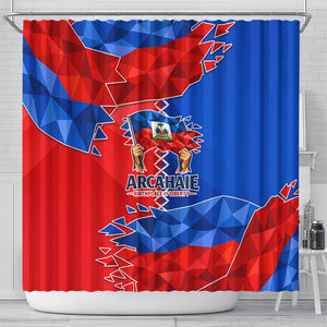 Haiti Flag Day Arcahaie 1803 Shower Curtain Geometric Low Poly Flag Art - Birthplace Of Liberty Graphic