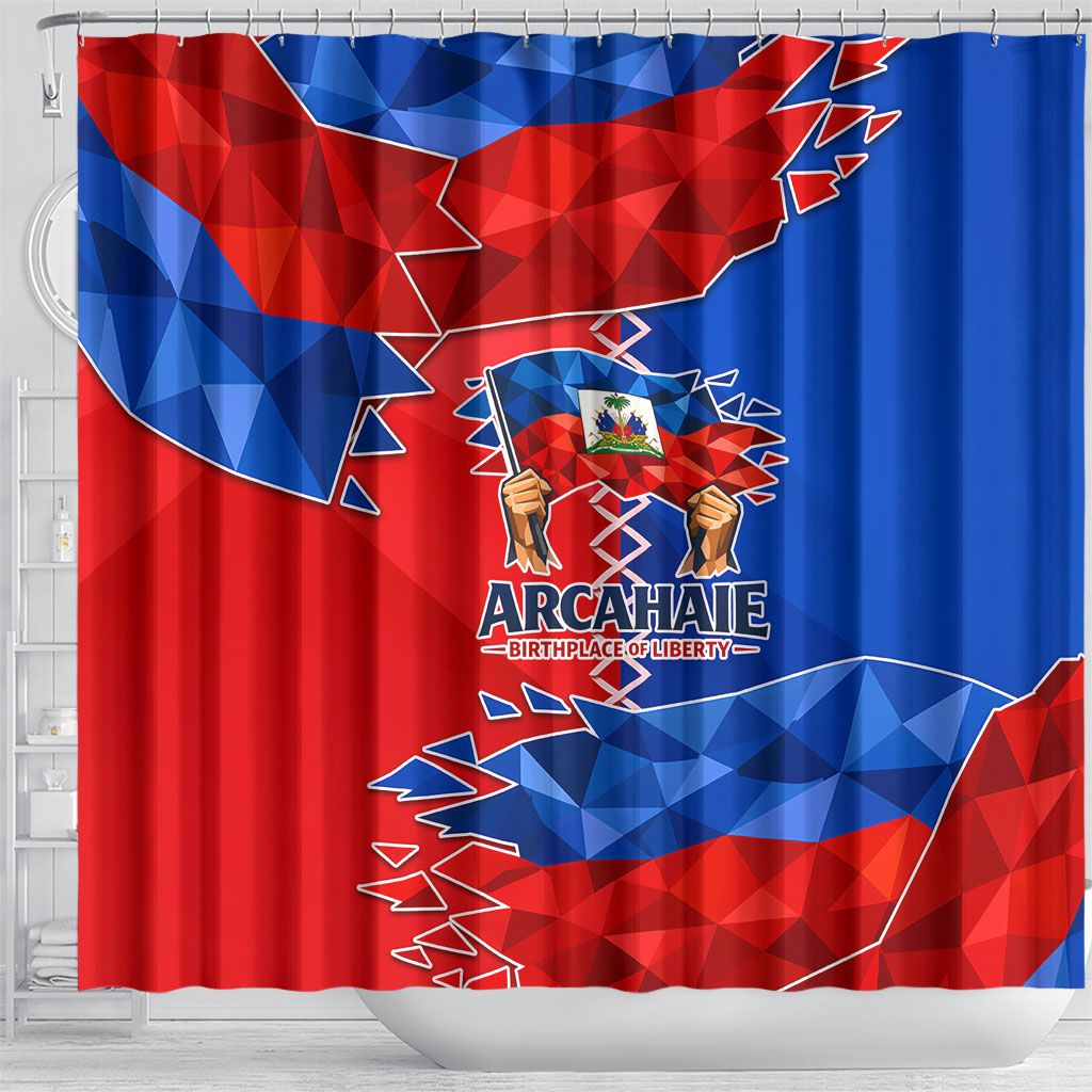 Haiti Flag Day Arcahaie 1803 Shower Curtain Geometric Low Poly Flag Art - Birthplace Of Liberty Graphic