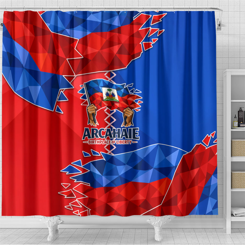 Haiti Flag Day Arcahaie 1803 Shower Curtain Geometric Low Poly Flag Art - Birthplace Of Liberty Graphic
