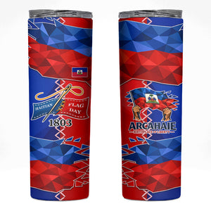 Haiti Flag Day Arcahaie 1803 Skinny Tumbler Geometric Low Poly Flag Art - Birthplace Of Liberty Graphic