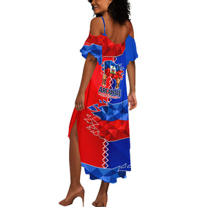 Haiti Flag Day Arcahaie 1803 Summer Maxi Dress Geometric Low Poly Flag Art - Birthplace Of Liberty Graphic