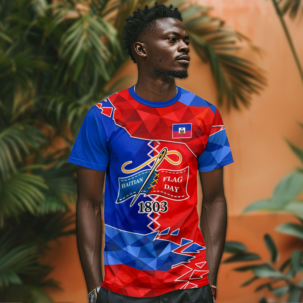 Haiti Flag Day Arcahaie 1803 T shirt Geometric Low Poly Flag Art - Birthplace Of Liberty Graphic