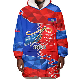 Haiti Flag Day Arcahaie 1803 Wearable Blanket Hoodie Geometric Low Poly Flag Art - Birthplace Of Liberty Graphic