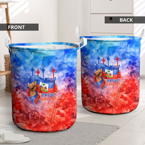 Proud Haitian Flag Day L Union Fait La Force Laundry Basket Artistic Watercolor Heritage Design With Raised Fist And Flag