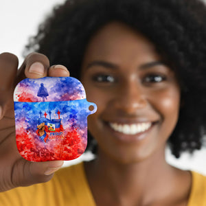 Proud Haitian Flag Day L Union Fait La Force AirPods Case Artistic Watercolor Heritage Design With Raised Fist And Flag