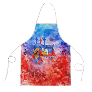 Proud Haitian Flag Day L Union Fait La Force Apron Artistic Watercolor Heritage Design With Raised Fist And Flag