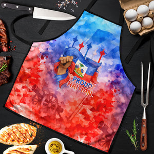 Proud Haitian Flag Day L Union Fait La Force Apron Artistic Watercolor Heritage Design With Raised Fist And Flag