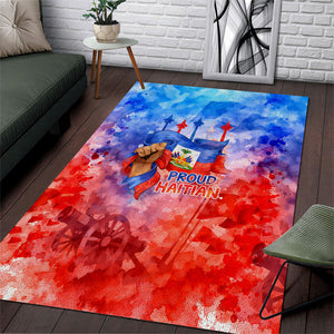 Proud Haitian Flag Day L Union Fait La Force Area Rug Artistic Watercolor Heritage Design With Raised Fist And Flag