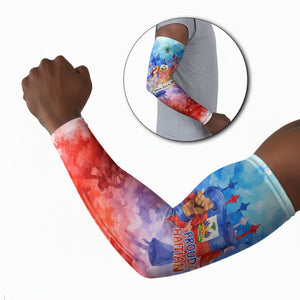 Proud Haitian Flag Day L Union Fait La Force Arm Sleeves Artistic Watercolor Heritage Design With Raised Fist And Flag