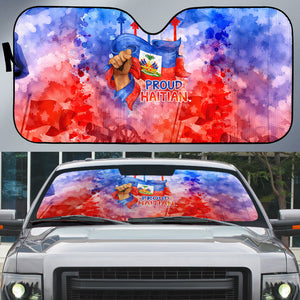 Proud Haitian Flag Day L Union Fait La Force Auto Sun Shade Artistic Watercolor Heritage Design With Raised Fist And Flag