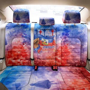 Proud Haitian Flag Day L Union Fait La Force Back Car Seat Cover Artistic Watercolor Heritage Design With Raised Fist And Flag