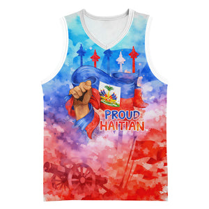 Proud Haitian Flag Day L Union Fait La Force Basketball Jersey Artistic Watercolor Heritage Design With Raised Fist And Flag