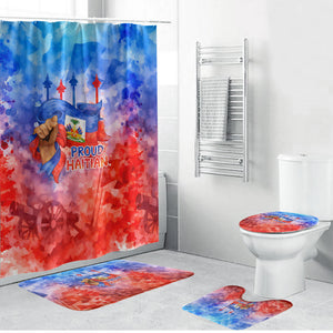 Proud Haitian Flag Day L Union Fait La Force Bathroom Set Artistic Watercolor Heritage Design With Raised Fist And Flag