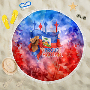 Proud Haitian Flag Day L Union Fait La Force Beach Blanket Artistic Watercolor Heritage Design With Raised Fist And Flag