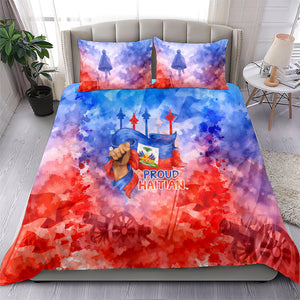 Proud Haitian Flag Day L Union Fait La Force Bedding Set Artistic Watercolor Heritage Design With Raised Fist And Flag