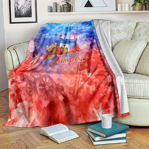 Proud Haitian Flag Day L Union Fait La Force Blanket Artistic Watercolor Heritage Design With Raised Fist And Flag