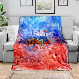 Proud Haitian Flag Day L Union Fait La Force Blanket Artistic Watercolor Heritage Design With Raised Fist And Flag
